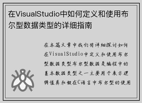 在VisualStudio中如何定义和使用布尔型数据类型的详细指南